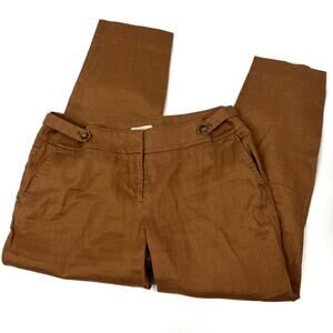 LOFT Marisa Brown Linen Cotton Blend Straight Leg Pants Womens 8